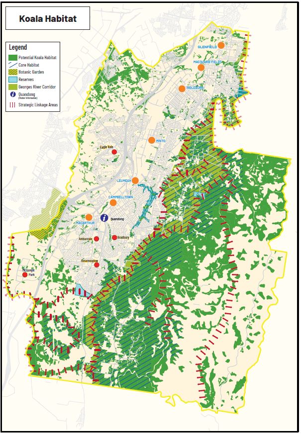 Koalas Locations In Campbelltown Campbelltown City Council   Koalahabitatmap 1 