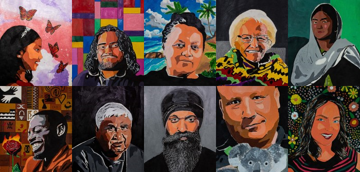 Collage of 10 painted portraits of Campbelltown community representatives of varying demographics.